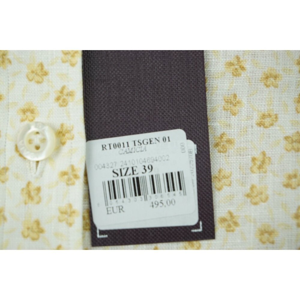 Isaia Napoli White Yellow Floral Long Sleeve Linen Dress Shirt 15.5/39 NEW - Picture 6 of 6